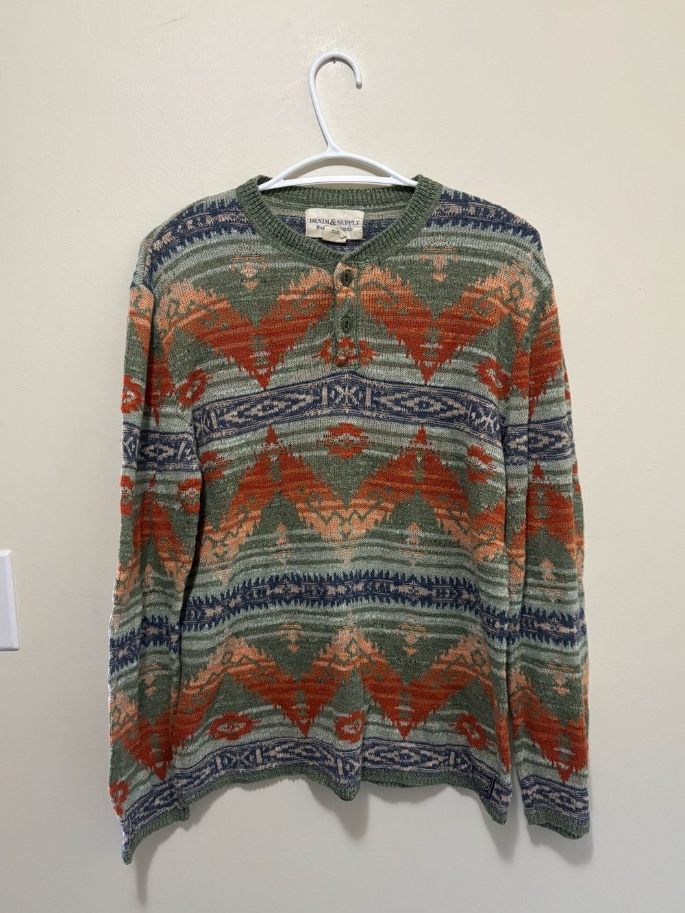 Denim & Supply Ralph Lauren Southwestern Aztec Print Cotton Henley Sweater